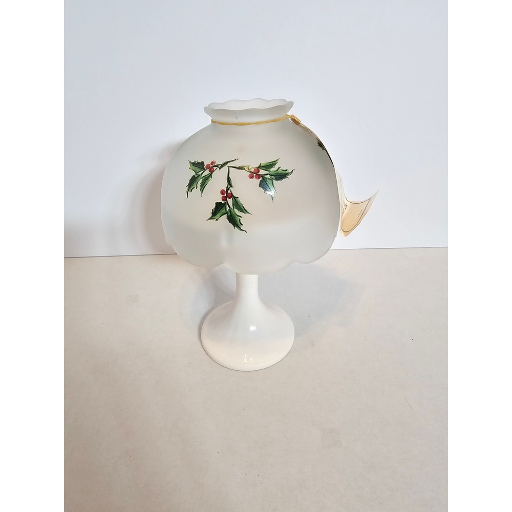 Westmoreland Glass Milk Glass Fairy Lamp Holly Berry Frosted Shade Candle Lite